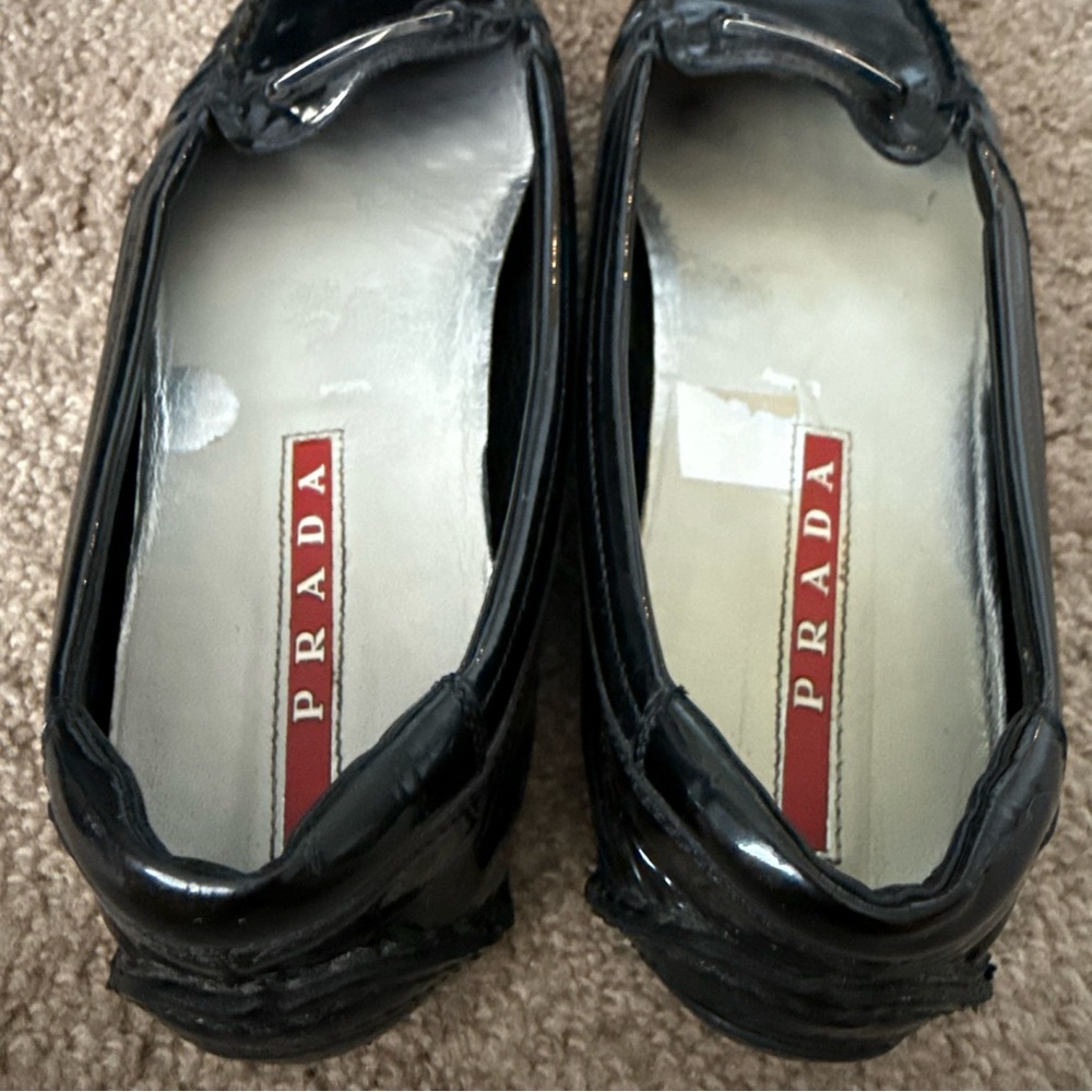 PRADA Black Patent Leather Moccasins Slip On Loafers - Picture 10 of 12
